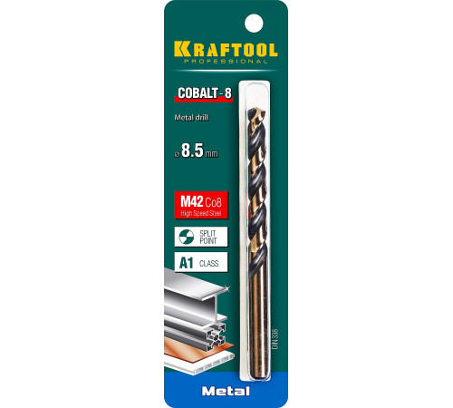 KRAFTOOL COBALT-8, 8.5 х 117 мм, сталь М42, HSS-Co(8%), сверло по металлу (29656-8.5) купить в Сочи KRAFTOOL COBALT-8, 8.5 х 117 мм, сталь М42, HSS-Co(8%), сверло по металлу (29656-8.5) купить в Сочи