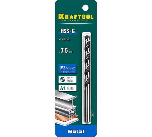 KRAFTOOL HSS-G, 7.5 х 109 мм, сталь P6M5, сверло по металлу (29651-7.5) купить в Сочи KRAFTOOL HSS-G, 7.5 х 109 мм, сталь P6M5, сверло по металлу (29651-7.5) купить в Сочи
