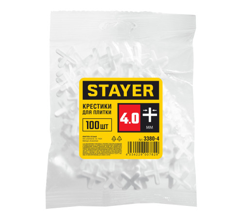 STAYER 4 мм, 100 шт, крестики для плитки (3380-4) купить в Сочи STAYER 4 мм, 100 шт, крестики для плитки (3380-4) купить в Сочи