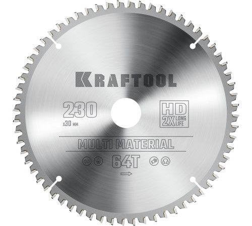 KRAFTOOL Multi Material, 230 х 30 мм, 64Т, пильный диск по алюминию (36953-230-30) купить  в Сочи