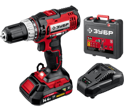 ЗУБР С1, 14.4 В, 35 Н·м, 1 АКБ (2 А·ч), дрель-шуруповерт, кейс (ДШЛ-145-21) купить  в Сочи