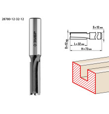 ЗУБР 12 x 32 мм, хвостовик 12 мм, фреза пазовая прямая, Профессионал (28780-12-32-12)