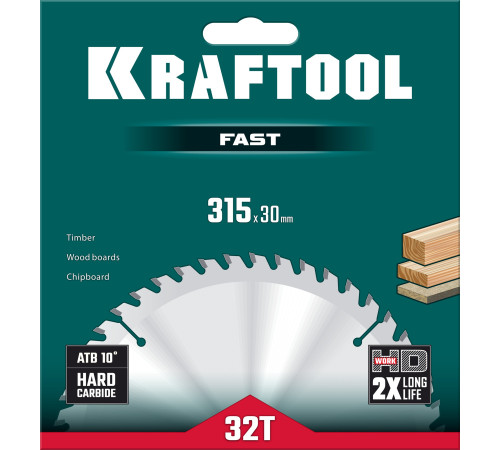 KRAFTOOL Fast, 315 х 30 мм, 32Т, пильный диск по дереву (36950-315-30) купить  в Сочи