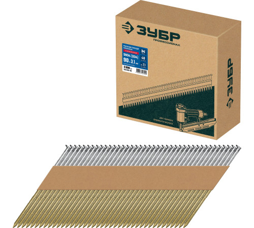 ЗУБР SN34 (D34) 90 х 3.1 мм, реечные гвозди рифленые оцинкованные, 3000 шт (305399-90) купить  в Сочи