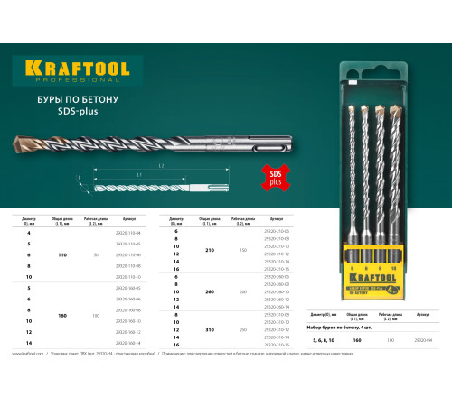 KRAFTOOL Expert, 14 х 160 мм, SDS-plus бур (29320-160-14) купить  в Сочи