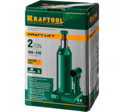 KRAFTOOL KRAFT-LIFT, 2 т, 158 - 308 мм, бутылочный гидравлический домкрат (43462-2) купить в Сочи KRAFTOOL KRAFT-LIFT, 2 т, 158 - 308 мм, бутылочный гидравлический домкрат (43462-2) купить в Сочи