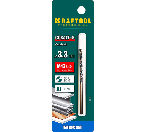 KRAFTOOL COBALT-8, 3.3 х 65 мм, сталь М42, HSS-Co(8%), сверло по металлу (29656-3.3) купить в Сочи KRAFTOOL COBALT-8, 3.3 х 65 мм, сталь М42, HSS-Co(8%), сверло по металлу (29656-3.3) купить в Сочи