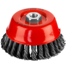 MIRAX 120 мм, жгутированная стальная проволока 0.5 мм, чашечная щетка-крацовка для УШМ (35104-120-2)