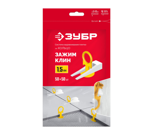 ЗУБР СВП КОЛЬЦО, комплект: 1,5 мм, зажим + клин, 50 + 50 шт, система выравнивания плитки (33833-H50) купить  в Сочи