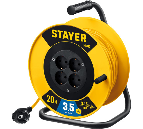 STAYER M-315, ПВС, 3 x 1.5 мм2, 20 м, 3500 Вт, силовой удлинитель на катушке (55078-20) купить  в Сочи