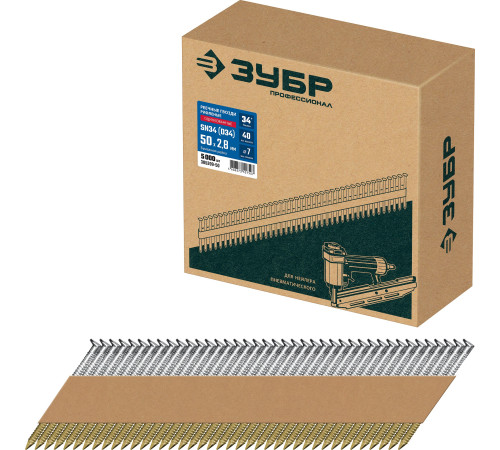 ЗУБР SN34 (D34) 50 х 2.8 мм, реечные гвозди рифленые оцинкованные, 5000 шт (305399-50) купить  в Сочи