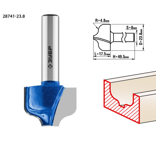 ЗУБР 23.8 x 16 мм, радиус 4.8 мм, фреза пазовая фасонная №2, Профессионал (28741-23.8) купить  в Сочи