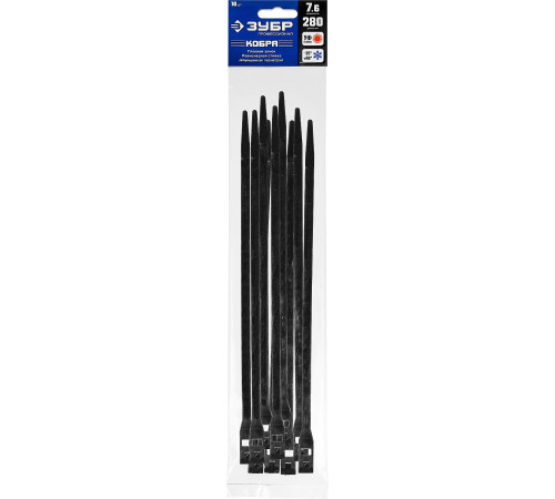 ЗУБР КОБРА, 7.6 x 280 мм, нейлон РА66, 10 шт, черные, кабельные стяжки с плоским замком, Профессионал (30935-76-280) купить  в Сочи