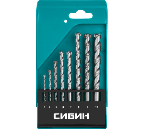 СИБИН 8 шт: d 3-4-5-6-7-8-9-10 мм, набор сверл по бетону (29112-H8) купить  в Сочи