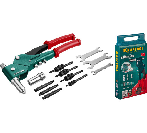 KRAFTOOL Combo3-M6, 360°, 3 вида заклёпок, комбинированный поворотный заклепочник в кейсе (31178) купить в Сочи KRAFTOOL Combo3-M6, 360°, 3 вида заклёпок, комбинированный поворотный заклепочник в кейсе (31178) купить в Сочи