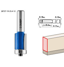 ЗУБР 19 x 25.4 мм, хвостовик 12 мм, фреза кромочная с нижним подшипником, Профессионал (28727-19-25.4-12)
