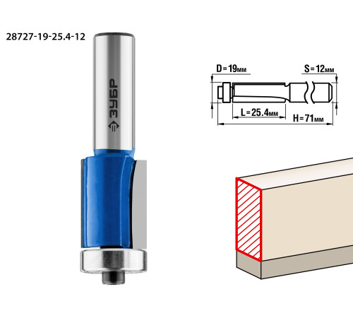ЗУБР 19 x 25.4 мм, хвостовик 12 мм, фреза кромочная с нижним подшипником, Профессионал (28727-19-25.4-12) купить  в Сочи