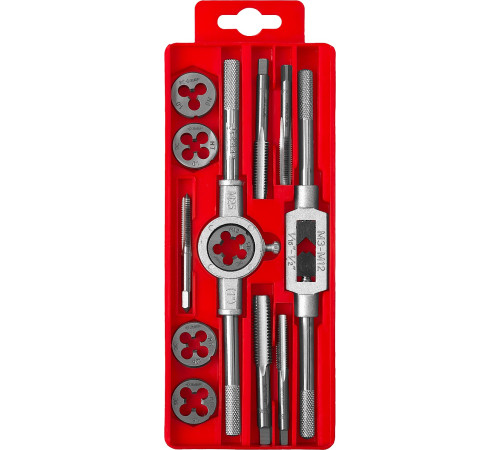 ЗУБР 12 предм., сталь 9ХС, набор метчиков и плашек в пластиковом боксе (28121-H12) купить  в Сочи