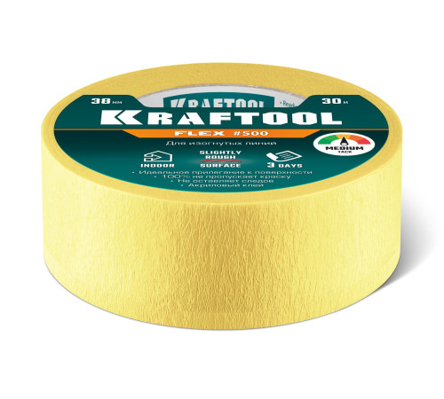 KRAFTOOL #500 Flex 38 мм х 30 м, для изогнутых линий, малярная лента (12105-38) купить  в Сочи