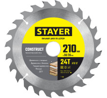 STAYER Construct, 210 x 30/20 мм, 24Т, технический рез, пильный диск по дереву (3683-210-30-24)