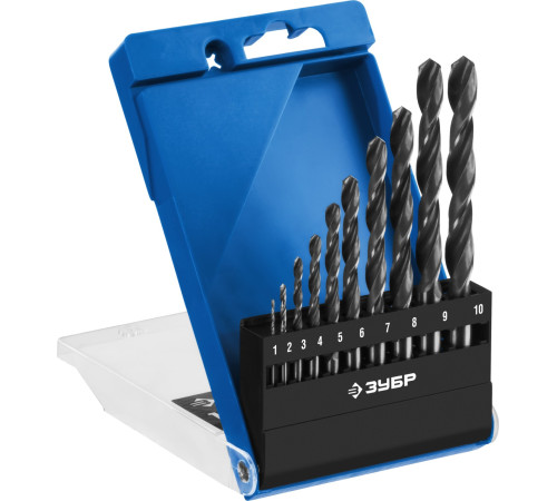 ЗУБР ПРОФ-В, 10 шт, (1-10 мм), сталь Р6М5, класс В, набор сверл по металлу, Профессионал (29621-H10) купить  в Сочи