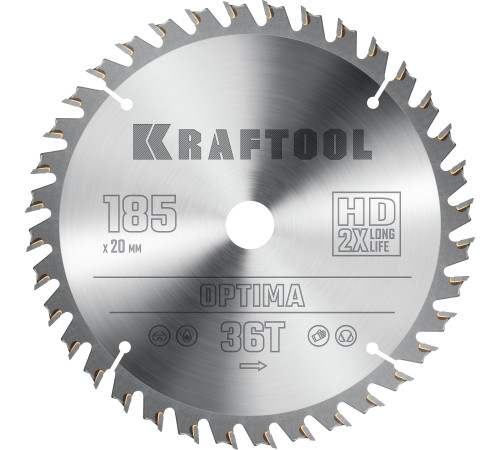 KRAFTOOL Optima, 185 х 20 мм, 36Т, пильный диск по дереву (36951-185-20) купить  в Сочи