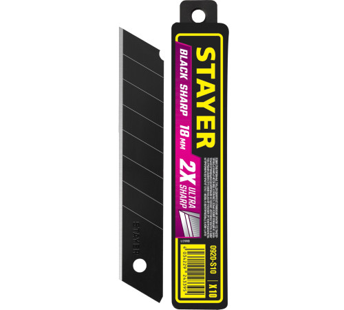 STAYER BLACK SHARP, 18 мм, 10 шт, сегментированные черные особоострые лезвия (0920-S10) купить в Сочи STAYER BLACK SHARP, 18 мм, 10 шт, сегментированные черные особоострые лезвия (0920-S10) купить в Сочи