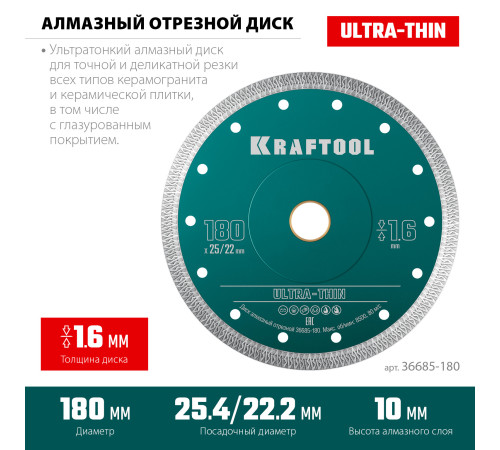 KRAFTOOL ULTRA-THIN 180х1.6 мм ультратонкий алмазный диск (36685-180) купить в Сочи KRAFTOOL ULTRA-THIN 180х1.6 мм ультратонкий алмазный диск (36685-180) купить в Сочи