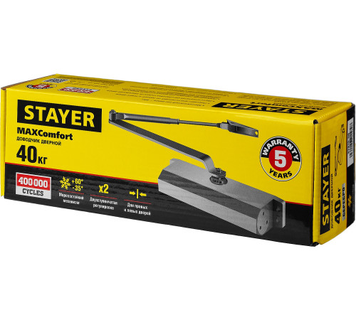 STAYER MAXComfort, до 40 кг, цвет серебро, дверной доводчик (37915-50) купить в Сочи STAYER MAXComfort, до 40 кг, цвет серебро, дверной доводчик (37915-50) купить в Сочи