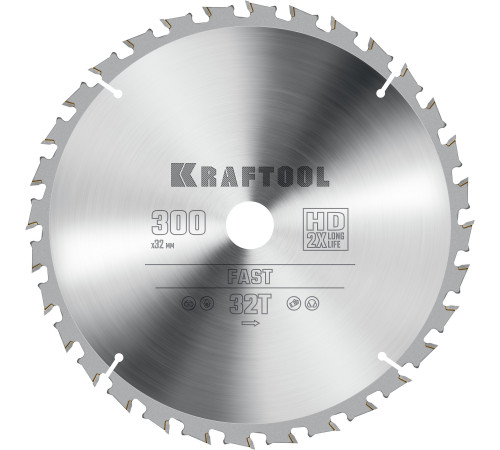 KRAFTOOL Fast, 300 х 32 мм, 32Т, пильный диск по дереву (36950-300-32) купить  в Сочи
