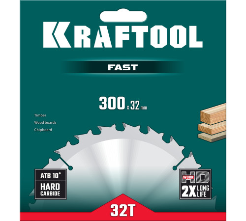 KRAFTOOL Fast, 300 х 32 мм, 32Т, пильный диск по дереву (36950-300-32) купить  в Сочи