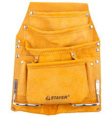 STAYER кожаная, 2 скобы, поясная сумка для инструментов с 8 карманами (38505)
