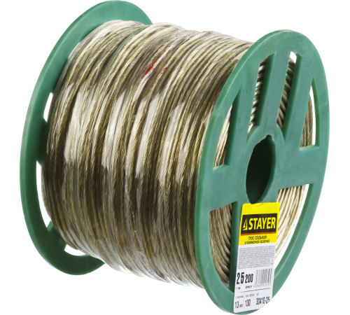 STAYER 2,5 мм, L 200 м, стальной трос в полимерной оболочке (30410-25) купить  в Сочи