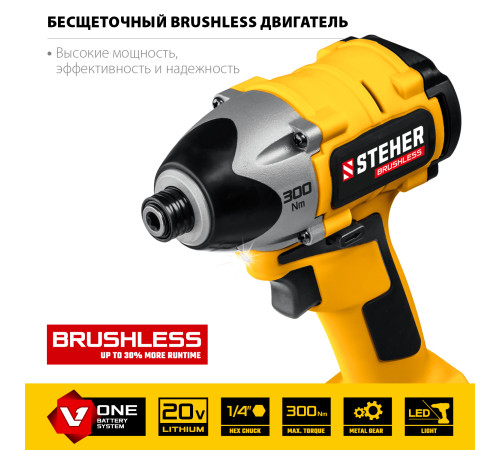 STEHER V1, 20 В, 300 Н·м, 2 АКБ (2 А·ч), бесщеточный винтоверт, кейс (CSB-300-2) купить в Сочи STEHER V1, 20 В, 300 Н·м, 2 АКБ (2 А·ч), бесщеточный винтоверт, кейс (CSB-300-2) купить в Сочи