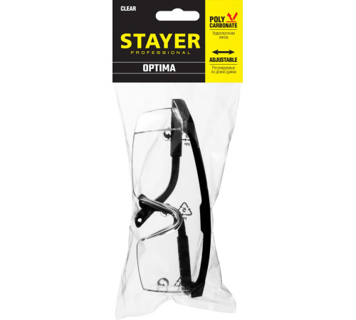 STAYER OPTIMA открытого типа, прозрачные, моностекло с дополнительной боковой защитой, защитные очки (2-110451) купить  в Сочи