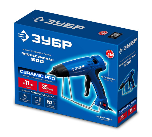 ЗУБР Профессионал 500, d11 мм, 35 г/мин, термоклеевой пистолет электрический (06859-11) купить  в Сочи