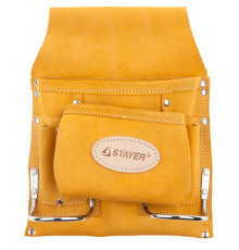 STAYER кожаная, 2 скобы, поясная сумка для инструментов с 8 карманами, Professional (38515)