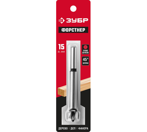ЗУБР Форстнер 15 x 90 мм, cверло Форстнера по дереву, фанере, ДСП(2993-15) купить  в Сочи
