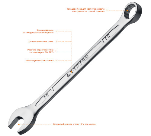 STAYER HERCULES, 15 мм, комбинированный гаечный ключ, Professional (27081-15) купить  в Сочи