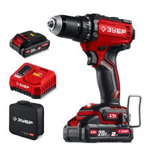 ЗУБР 20 В, 65 Н·м, 2 АКБ LMS (2 А·ч), бесщеточная дрель-шуруповерт, сумка (ДБ-65-22)