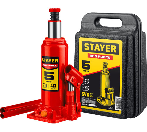 STAYER RED FORCE, в кейсе, 5 т, 216 - 413 мм, бутылочный гидравлический домкрат, Professional (43160-5-K) купить в Сочи STAYER RED FORCE, в кейсе, 5 т, 216 - 413 мм, бутылочный гидравлический домкрат, Professional (43160-5-K) купить в Сочи