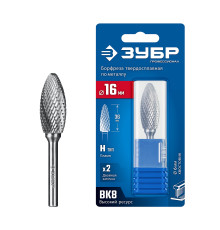 ЗУБР 16х36 мм, тип H (пламя, радиус 2.5 мм), хв-к 6 мм, твердосплавная борфреза, ПРОФЕССИОНАЛ (28807-16-36)