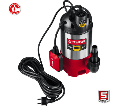 ЗУБР 1100 Вт, дренажный насос для грязной воды, корпус - нерж. сталь (НПГ-М3-1100-С) купить  в Сочи