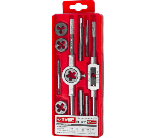 ЗУБР 12 предм., сталь 9ХС, набор метчиков и плашек в пластиковом боксе (28121-H12) купить  в Сочи