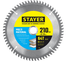 STAYER Multi Material, 210 х 32/30 мм, 64Т, супер чистый рез, пильный диск по алюминию (3685-210-32-64)