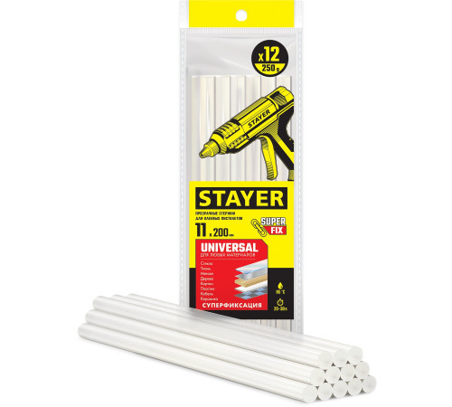 STAYER Universal, 11 х 200 мм, 12 шт, прозрачные, универсальные клеевые стержни Professional (06821-12) купить в Сочи STAYER Universal, 11 х 200 мм, 12 шт, прозрачные, универсальные клеевые стержни Professional (06821-12) купить в Сочи