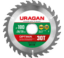 URAGAN Optima, 180 х 30/20 мм, 30Т, пильный диск по дереву (36801-180-30-30)