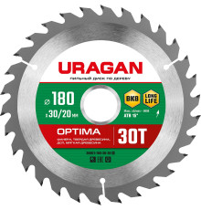 URAGAN Optima, 180 х 30/20 мм, 30Т, пильный диск по дереву (36801-180-30-30)