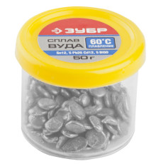 ЗУБР ВУДА, (Sn12.5, Pb25, Cd12, 5Bi50 ), 60°C, 50 г, легкоплавкий сплав в гранулах (55458-050)