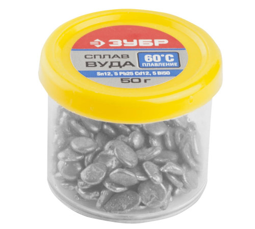 ЗУБР ВУДА, (Sn12.5, Pb25, Cd12, 5Bi50 ), 60°C, 50 г, легкоплавкий сплав в гранулах (55458-050) купить  в Сочи
